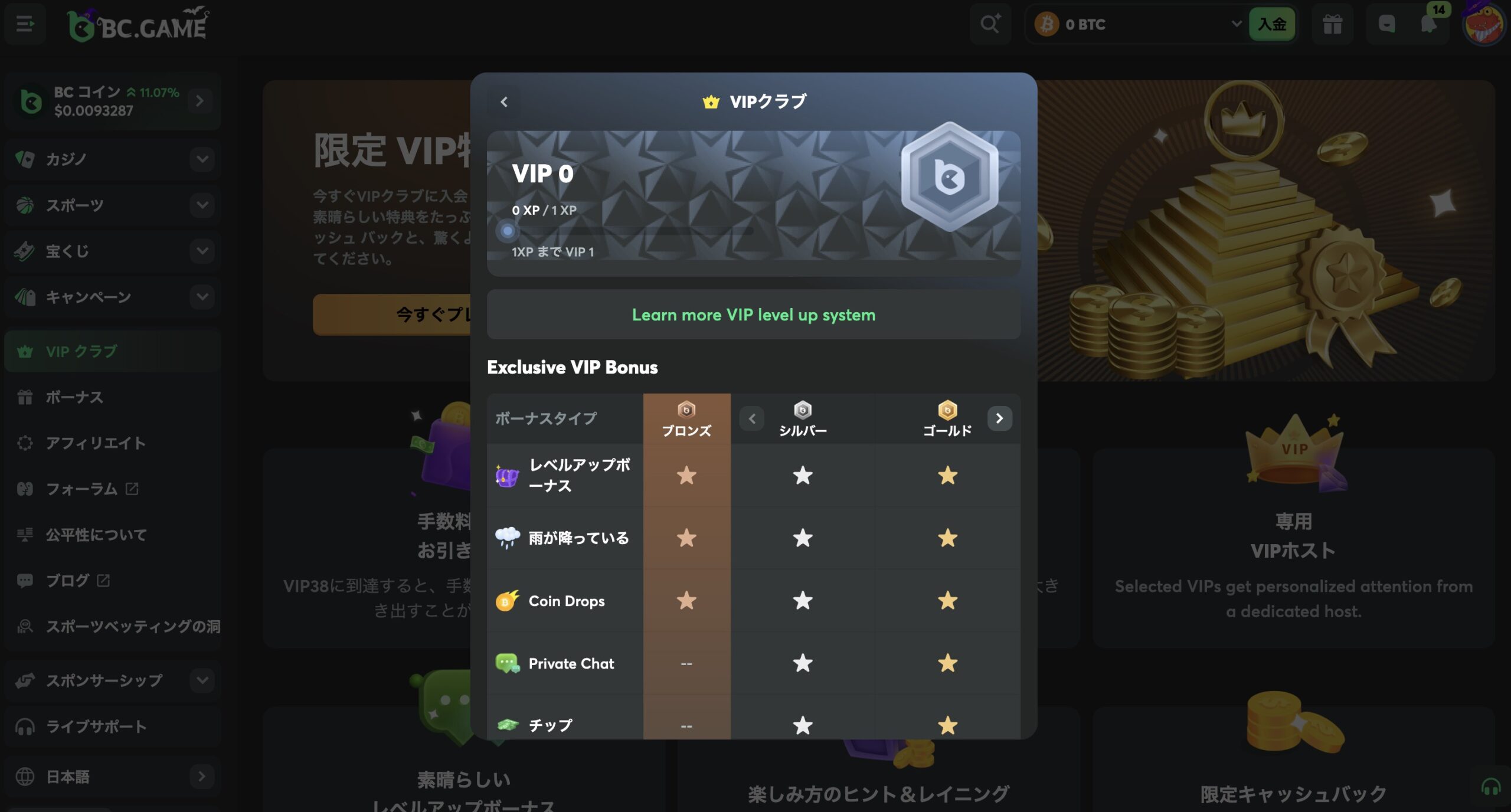 BC.GameのVIPプログラム一覧