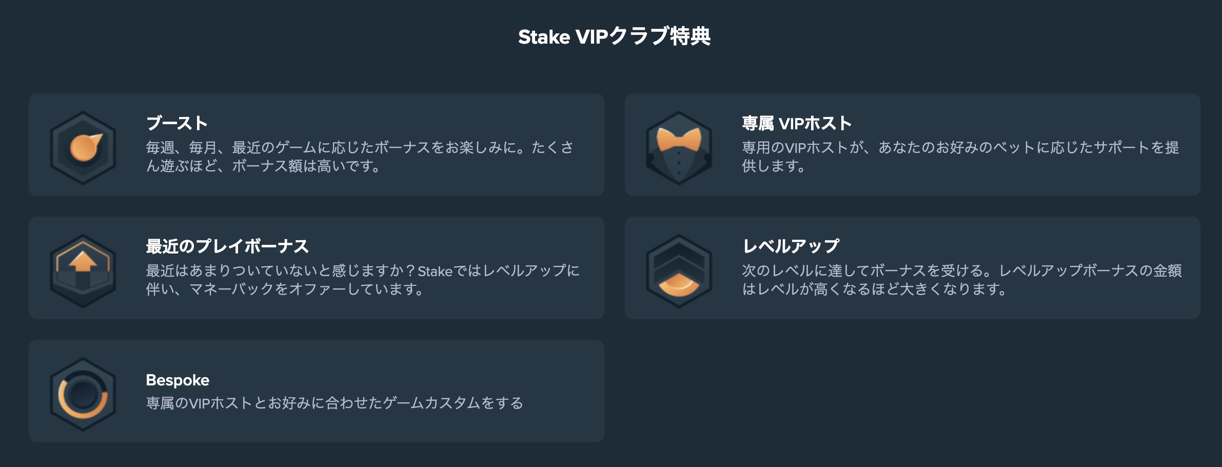 ステークカジノのVIPプログラム特典